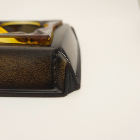 Vintage MCM 2-piece Amber Glass Ashtray with Leather-look case Matina Decor‎ 3M - Picture 7 of 13